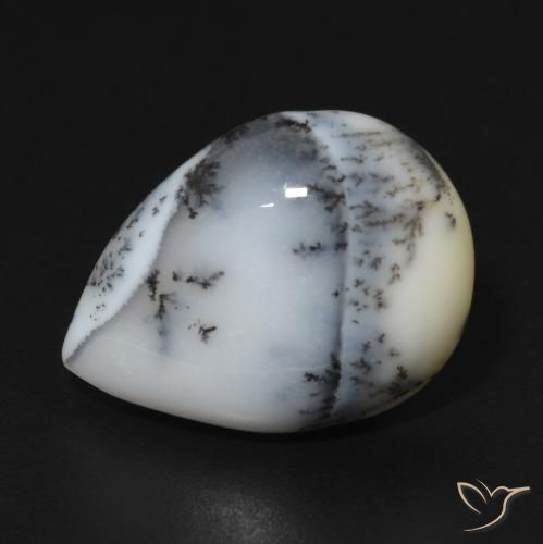 Ágata Dendrítica branco com preto Natural 7.64ct, Formato de pêra, Opaco