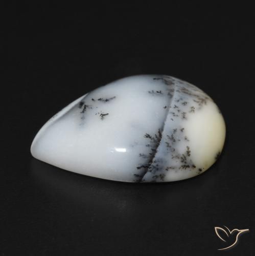 Ágata Dendrítica branco com preto Natural 7.64ct, Formato de pêra, Opaco
