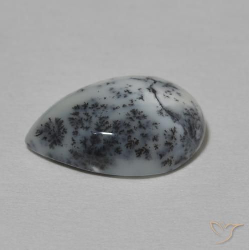 Ágata Dendrítica branco com preto Natural 3.82ct, Formato de pêra, Opaco