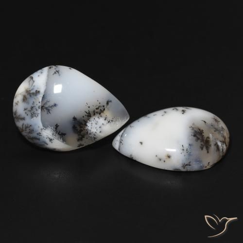 Pedras preciosas de Ágata Dendrítica branco com preto natural de 15.33 ct, Formato de pêra, Opaco