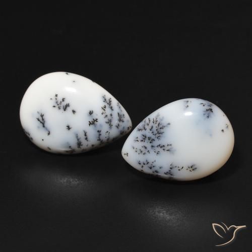 6.44ctw Natural branco com preto Ágata Dendrítica, Formato de pêra, Opaco