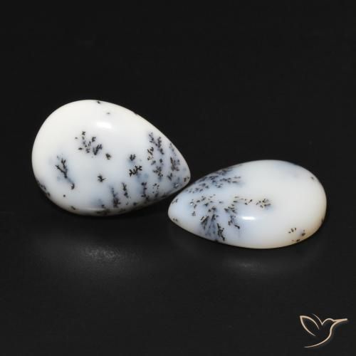 Pedras preciosas de Ágata Dendrítica branco com preto natural de 6.44 ct, Formato de pêra, Opaco