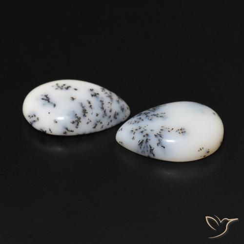 Pedras preciosas de Ágata Dendrítica branco com preto natural de 6.44 ct, Formato de pêra, Opaco