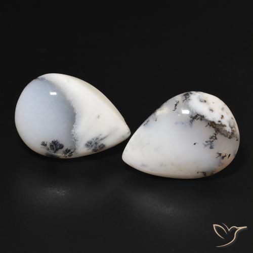 15.91ctw Natural branco com preto Ágata Dendrítica, Formato de pêra, Opaco