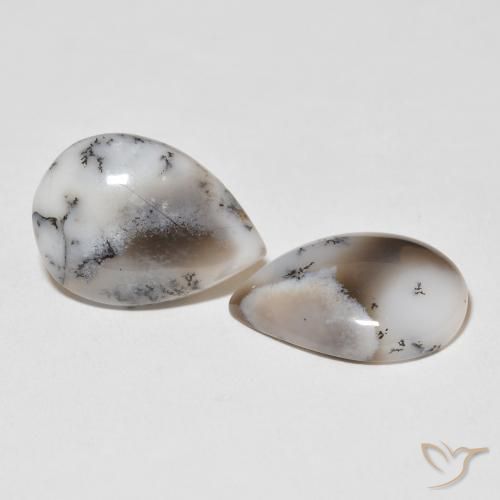 Pedras preciosas de Ágata Dendrítica branco com preto natural de 15.43 ct, Formato de pêra, Opaco