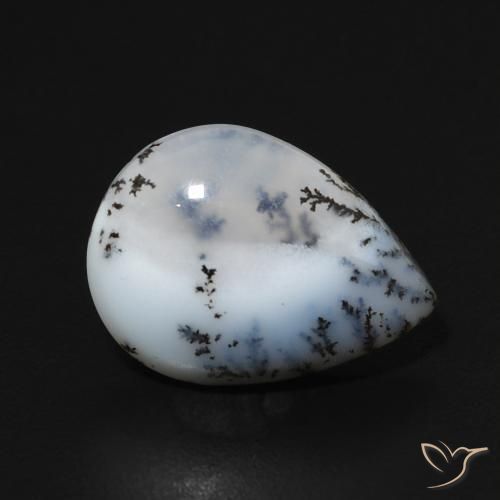 Ágata Dendrítica Branco multicor Natural 3.60ct, Formato de pêra, Opaco