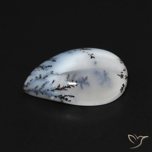 Ágata Dendrítica Branco multicor Natural 3.60ct, Formato de pêra, Opaco