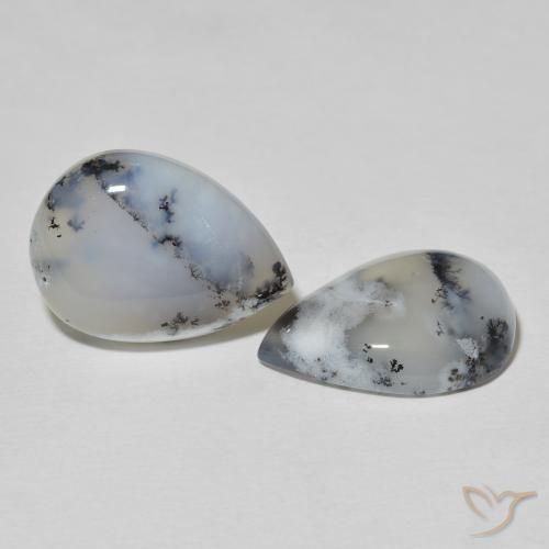 Pedras preciosas de Ágata Dendrítica Branco multicor natural de 17.55 ct, Formato de pêra, Opaco