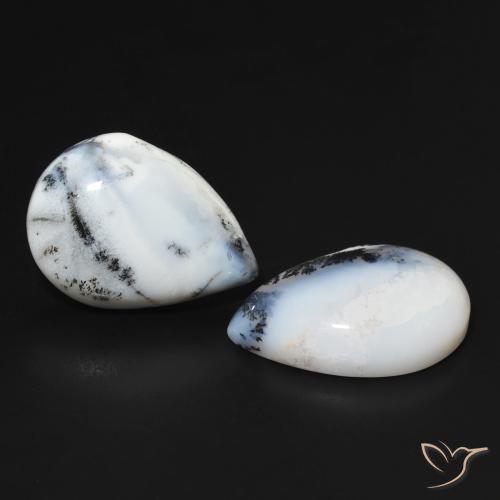 Pedras preciosas de Ágata Dendrítica Branco multicor natural de 15.54 ct, Formato de pêra, Opaco