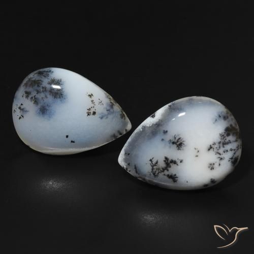 22.95ctw Natural branco com preto Ágata Dendrítica, Formato de pêra, Opaco