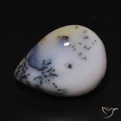 Ágata Dendrítica branco com preto Natural 9.77ct, Formato de pêra, Opaco