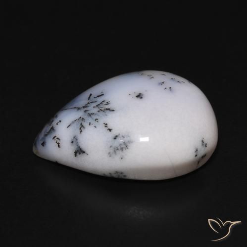 Ágata Dendrítica branco com preto Natural 9.77ct, Formato de pêra, Opaco