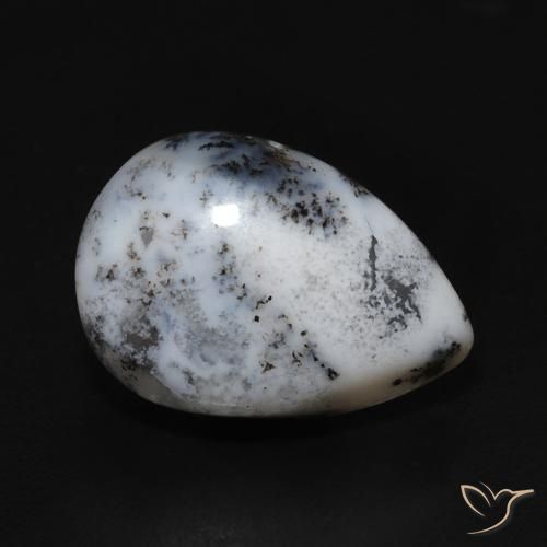Ágata Dendrítica branco com preto Natural 3.56ct, Formato de pêra, Opaco