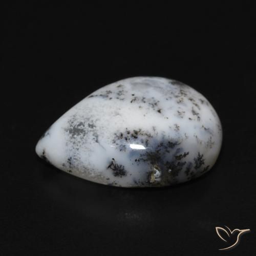 Ágata Dendrítica branco com preto Natural 3.56ct, Formato de pêra, Opaco