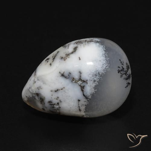 Ágata Dendrítica branco com preto Natural 3.99ct, Formato de pêra, Opaco