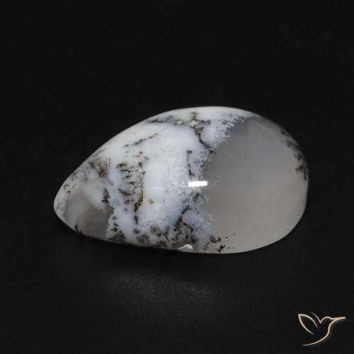 Ágata Dendrítica branco com preto Natural 3.99ct, Formato de pêra, Opaco