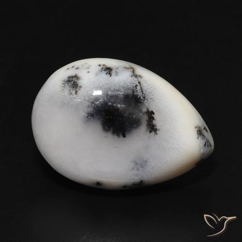 Ágata Dendrítica branco com preto Natural 3.93ct, Formato de pêra, Opaco
