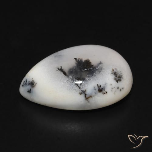 Ágata Dendrítica branco com preto Natural 3.93ct, Formato de pêra, Opaco