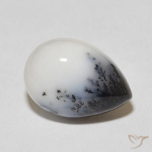 4.53ct Natural branco com preto Ágata Dendrítica, Formato de pêra, Opaco