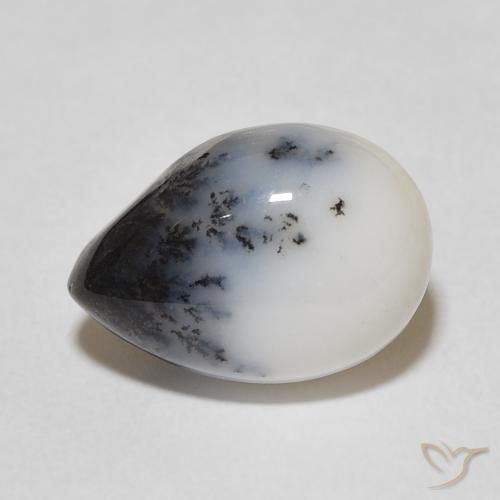 Ágata Dendrítica branco com preto Natural 4.53ct, Formato de pêra, Opaco