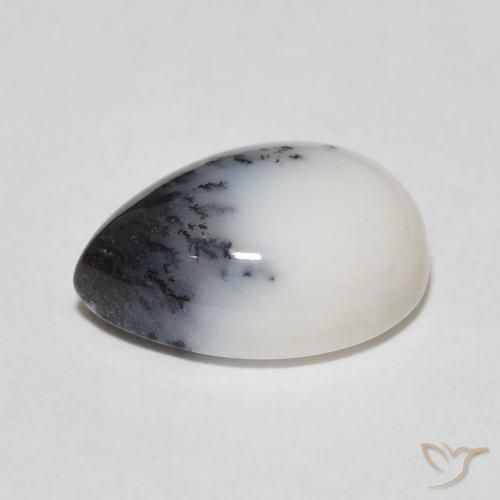 Ágata Dendrítica branco com preto Natural 4.53ct, Formato de pêra, Opaco