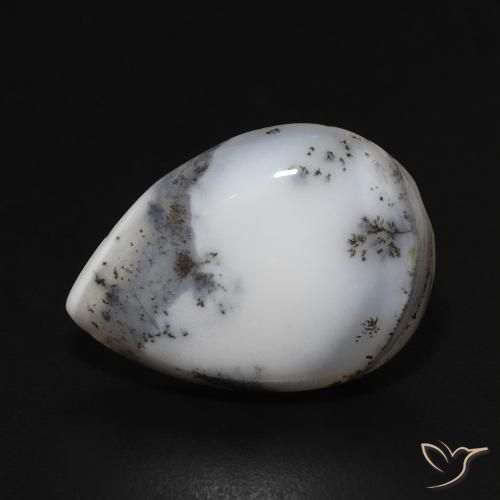 Ágata Dendrítica branco com preto Natural 8.28ct, Formato de pêra, Opaco