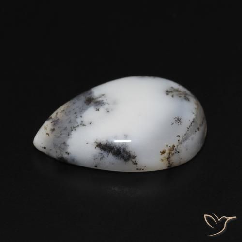 Ágata Dendrítica branco com preto Natural 8.28ct, Formato de pêra, Opaco