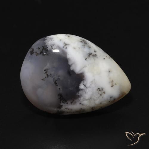 Ágata Dendrítica branco com preto Natural 8.59ct, Formato de pêra, Opaco