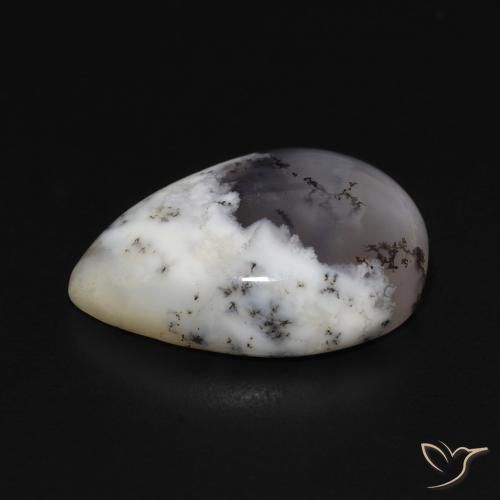 Ágata Dendrítica branco com preto Natural 8.59ct, Formato de pêra, Opaco