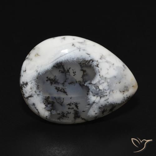 Ágata Dendrítica branco com preto Natural 7.52ct, Formato de pêra, Opaco