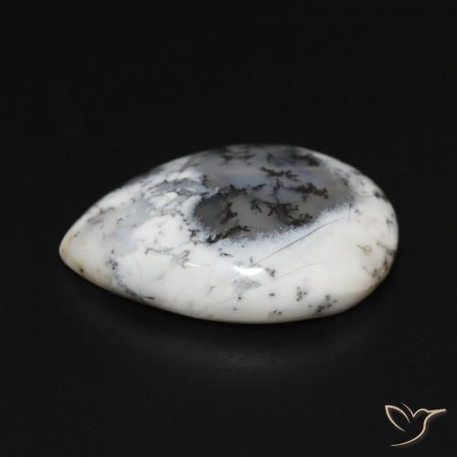 Ágata Dendrítica branco com preto Natural 7.52ct, Formato de pêra, Opaco