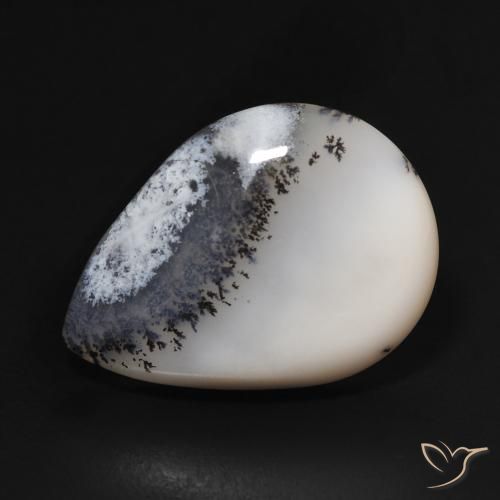 10.56ct Natural branco com preto Ágata Dendrítica, Formato de pêra, Opaco