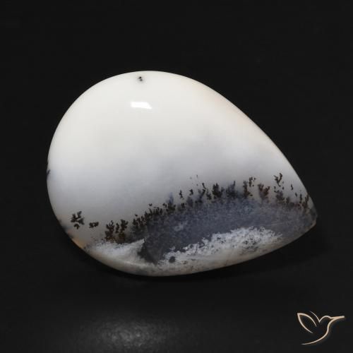 Ágata Dendrítica branco com preto Natural 10.56ct, Formato de pêra, Opaco