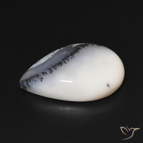 Ágata Dendrítica branco com preto Natural 10.56ct, Formato de pêra, Opaco