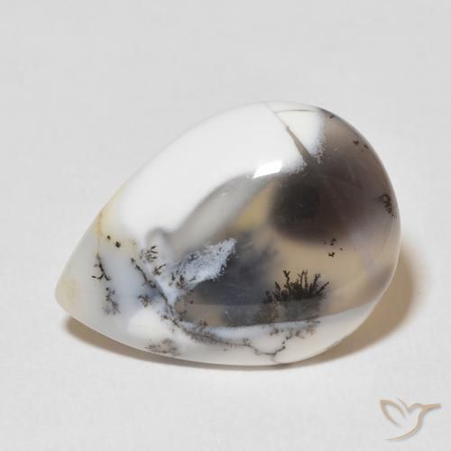 9.48ct Natural branco com preto Ágata Dendrítica, Formato de pêra, Opaco