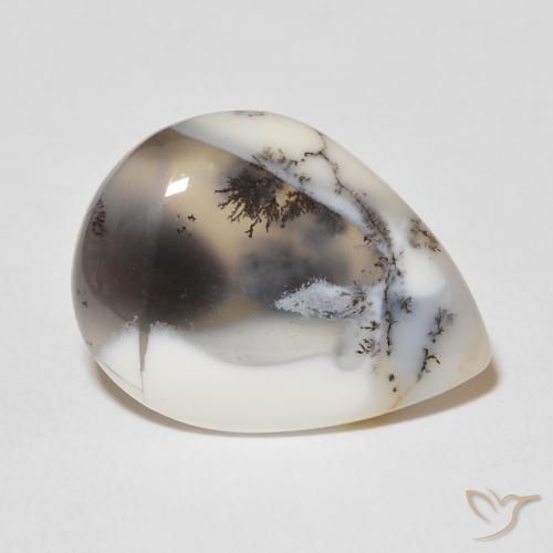 Ágata Dendrítica branco com preto Natural 9.48ct, Formato de pêra, Opaco