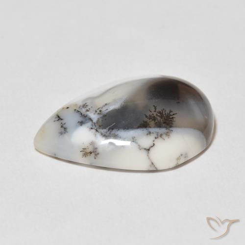 Ágata Dendrítica branco com preto Natural 9.48ct, Formato de pêra, Opaco