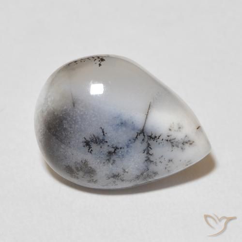 Ágata Dendrítica Branco multicor Natural 8.31ct, Formato de pêra, Opaco
