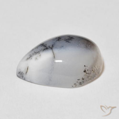 Ágata Dendrítica Branco multicor Natural 8.31ct, Formato de pêra, Opaco
