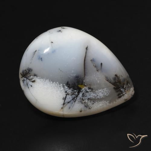 Ágata Dendrítica Branco multicor Natural 11.47ct, Formato de pêra, Opaco
