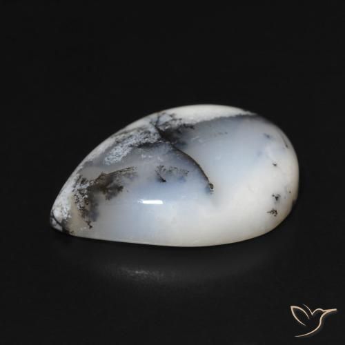 Ágata Dendrítica Branco multicor Natural 11.47ct, Formato de pêra, Opaco