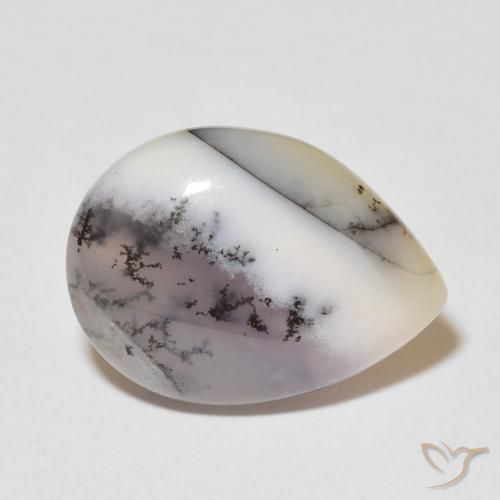 Ágata Dendrítica Branco multicor Natural 8.55ct, Formato de pêra, Opaco