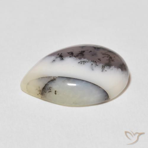 Ágata Dendrítica Branco multicor Natural 8.55ct, Formato de pêra, Opaco