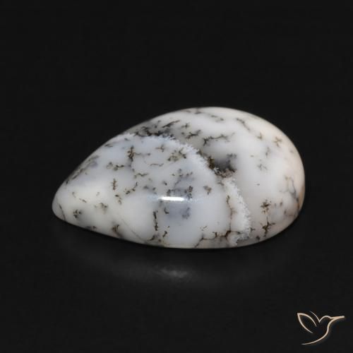 Ágata Dendrítica Branco multicor Natural 4.00ct, Formato de pêra, Opaco