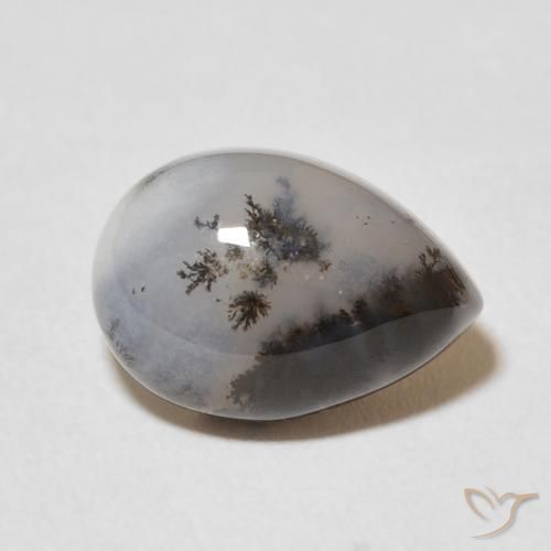 Ágata Dendrítica Branco multicor Natural 5.02ct, Formato de pêra, Opaco