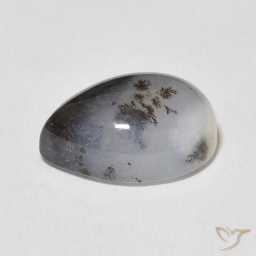 Ágata Dendrítica Branco multicor Natural 5.02ct, Formato de pêra, Opaco