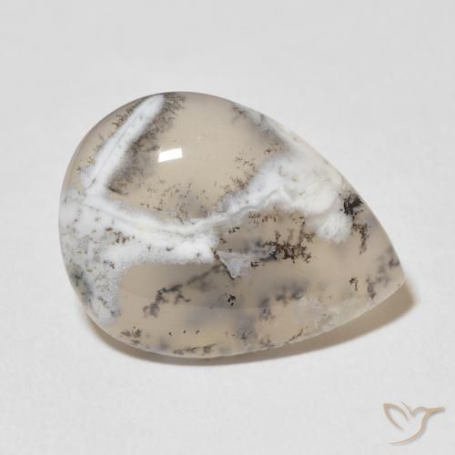 Ágata Dendrítica Branco multicor Natural 11.27ct, Formato de pêra, Opaco