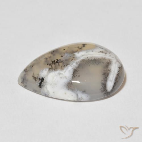 Ágata Dendrítica Branco multicor Natural 11.27ct, Formato de pêra, Opaco