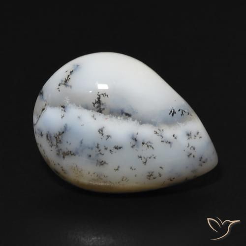 Ágata Dendrítica Branco multicor Natural 7.67ct, Formato de pêra, Opaco