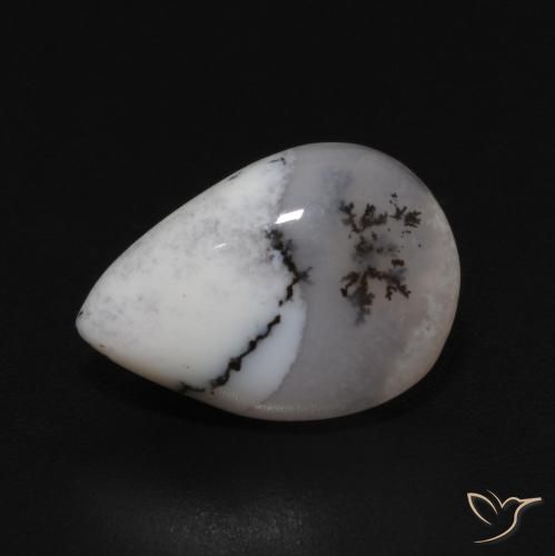 3.35ct Natural branco com preto Ágata Dendrítica, Formato de pêra, Opaco
